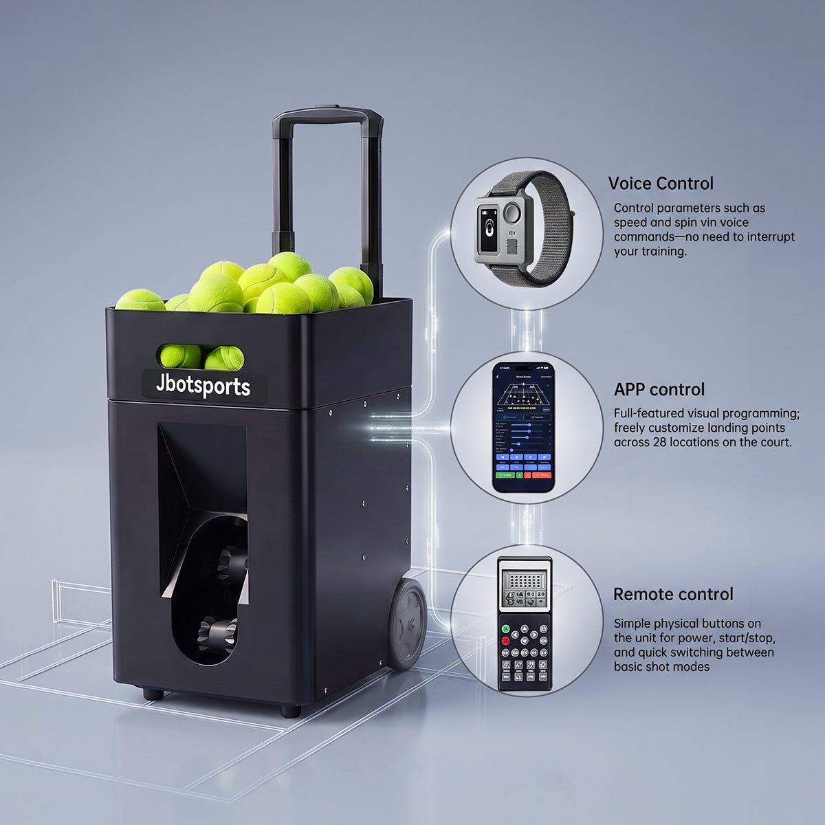Jbotsports JT-02 Pro Portable Tennis Machine with Optional AI Voice & Net Bundle