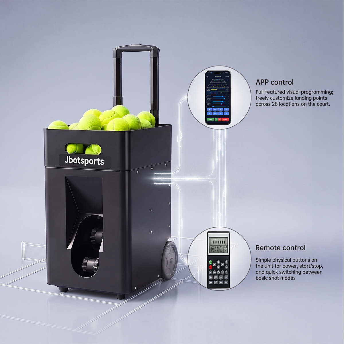 Jbotsports JT-02 Pro Portable Tennis Machine with Optional AI Voice & Net Bundle