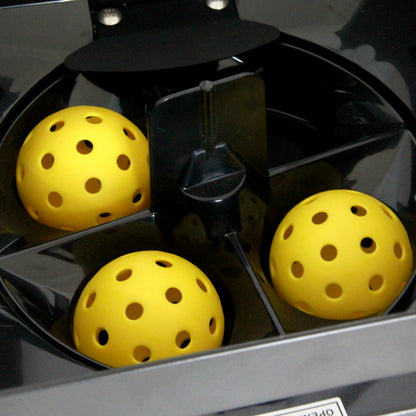 Jbotsports Pickleball Ball Machine - Internal Ball Feeding Mechanism with Yellow Pickleballs (Close-Up View)