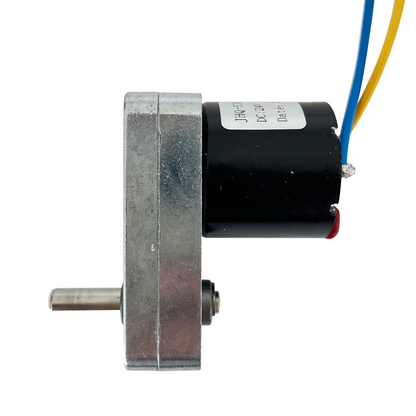 JT-02 Oaciliate Elevation Motor detail: Single DC motor with metal housing, blue-yellow wires, suitable for lifting & swinging equipment drive