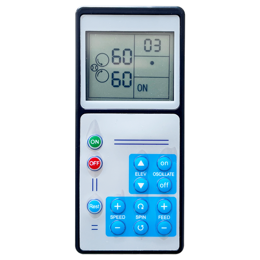 JT-02 Remote Control for Tennis Machine: Controls speed, spin, elevation, oscillation parameters, with display for real-time values, compatible with JT-02 series equipment