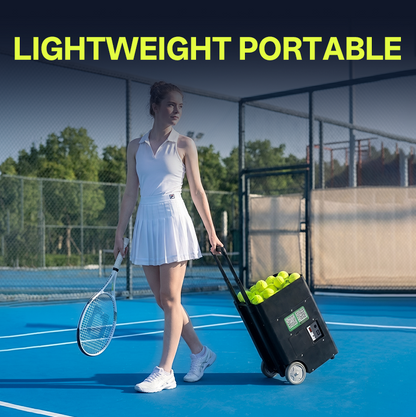 Jbotsports JT-02 Pro lightweight portable tennis ball machine with telescopic handle and wheels, easy to transport on tennis court