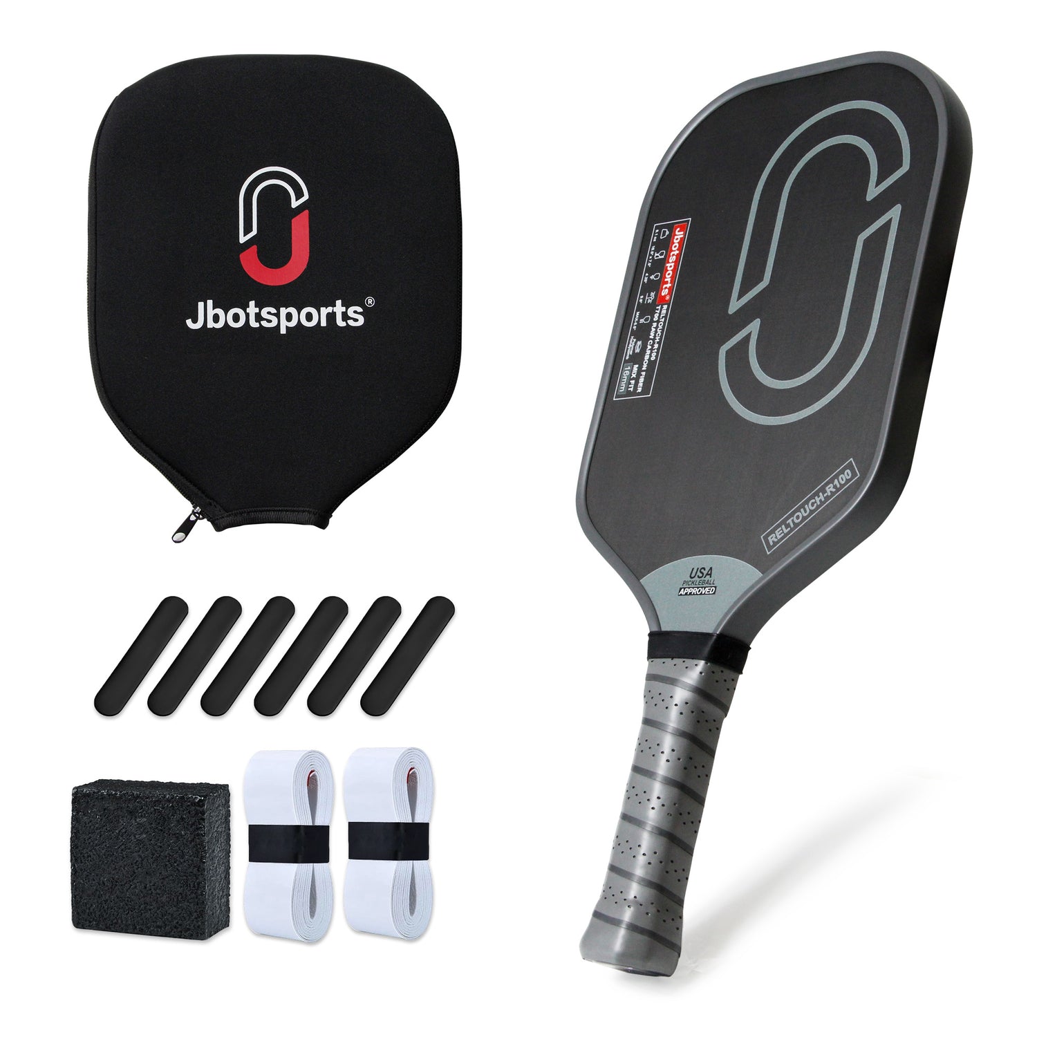 Jbotsports RELTOUCH-R100 Pickleball Paddle Set: includes paddle, storage case, vibration dampeners, sponge & grip tape, full accessories for training & competition