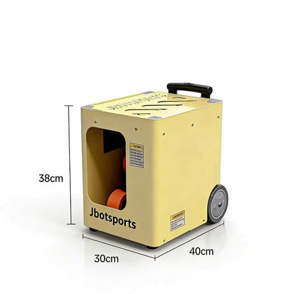 Compact tennis ball machine dimensions showing a height of 38cm, width of 30cm, and length of 40cm for easy storage and transport.